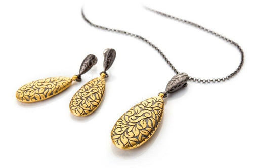 Earrings and necklace set in streling silver and gold plated