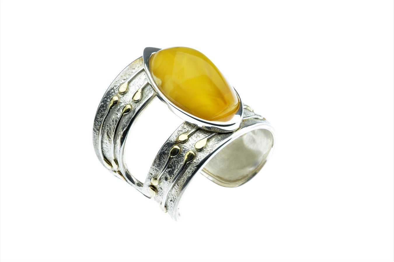 Baltic Sea amber set in sterling silver and gold plated bracelet, one of a kind