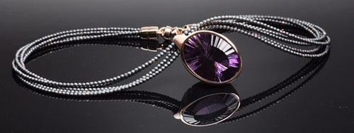 Very unique cut amethyst necklace set in rose gold plated, sterling silver and hematite beads