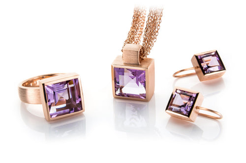 Sterling Silver Rose Gold Plated Amethyst Set