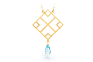Sterling Silver Gold Plated with Blue Topaz Rectangular Necklace