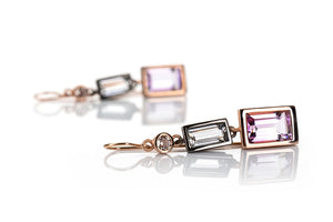 Sterling Silver Gold Plated Clear Crystal with Amethyst  Earrings
