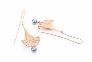 Sterling Silver Rose Gold Plated with Black Pearls Earrings