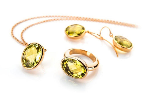 Necklace, earrings and ring citrine set in sterling silver and gold plated