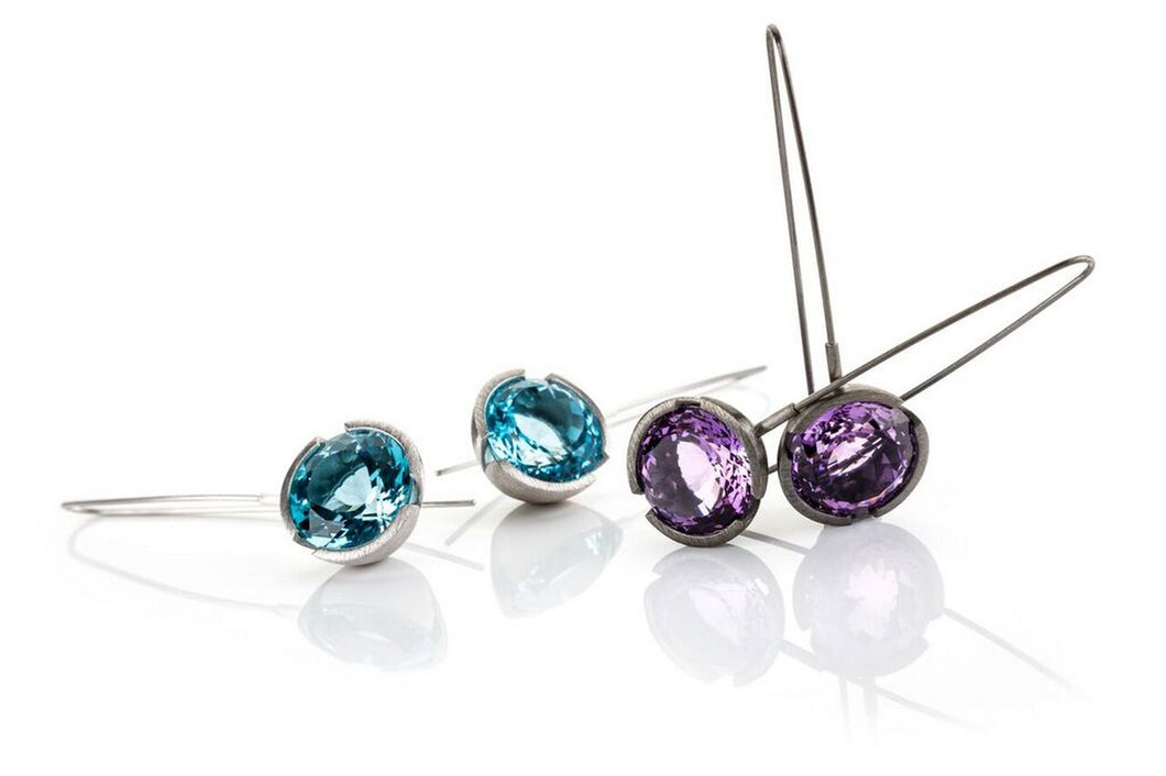 Earrings turquoise and amethyst set in sterling silver