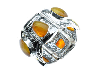 Baltic Sea Amber and 6 Stone Set in Sterling Silver Bangle Bracelet