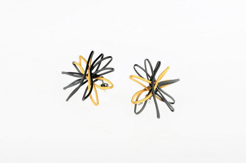 Two-tone oxidized and gold plated sterling silver earrings