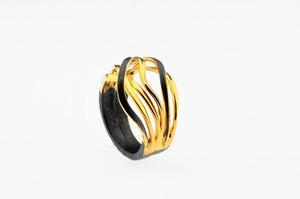 Two-tone oxidized and gold plated sterling silver ring