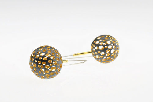 Two-tone oxidized and gold plated sterling silver ball earrings