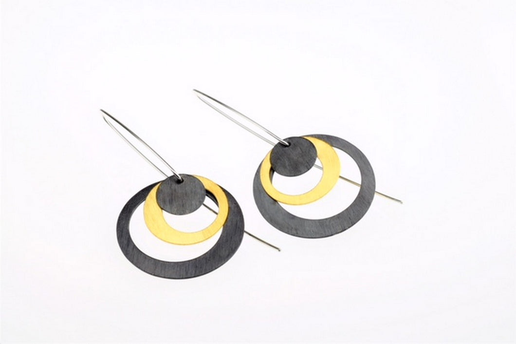 Two-tone oxidized and gold plated sterling silver earrings