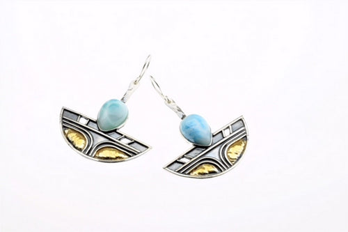 Larimar Earrings, set in sterling silver and  gold plated,hand made, one of a kind.
