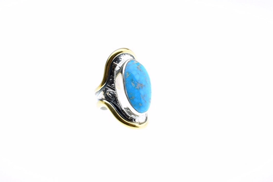 Turquoise Ring, set in sterling silver and  gold plated,hand made, one of a kind.