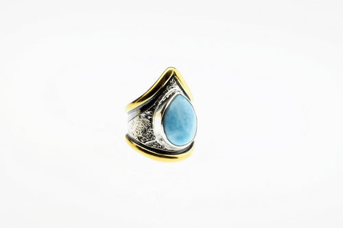Larimar ring, set in sterling silver and  gold plated,hand made, one of a kind.