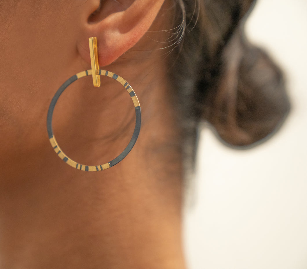 Sterling Silver Oxidized and Gold Plated Hoop Earrings