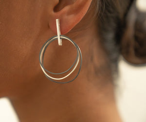 Sterling Silver and Oxidized Hoop Stud Earrings