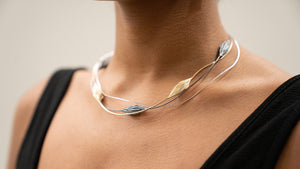 Sterling Silver Oxidized and Gold Plated Wired Necklace