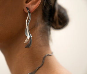Sterling Silver and Oxidized Leaf Shape Dangling Earrings