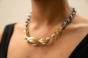 Sterling Silver Oxidized and Gold Plated Ribbon Necklace