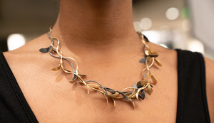 Sterling Silver Oxidized and Gold Plated Leaf Shaped Necklace
